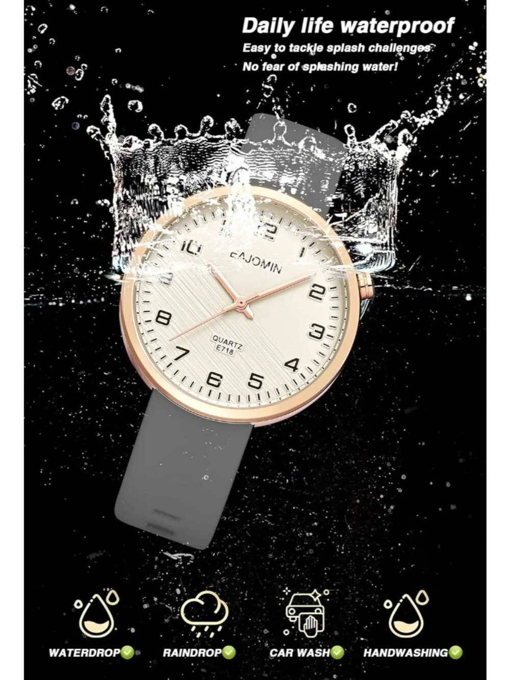 Women's Grey Analog Quartz Soft Silicone Band Easy Read Dial Waterproof Watch